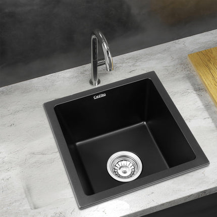 Cefito Kitchen Sink 38x38cm Granite Stone Sink Single Bowl Black.