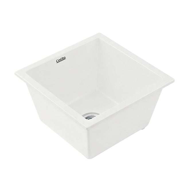Cefito Kitchen Sink 38x38cm Granite Stone Sink Single Bowl White.