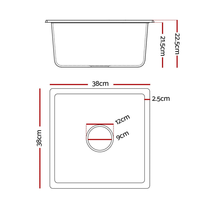 Cefito Kitchen Sink 38x38cm Granite Stone Sink Single Bowl White.