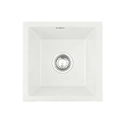 Cefito Kitchen Sink 38x38cm Granite Stone Sink Single Bowl White.