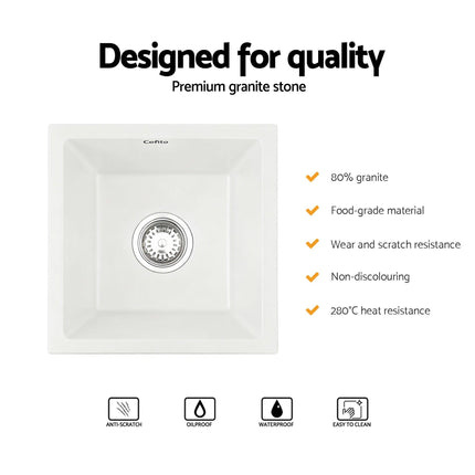 Cefito Kitchen Sink 38x38cm Granite Stone Sink Single Bowl White.