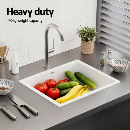 Cefito Kitchen Sink 38x38cm Granite Stone Sink Single Bowl White.