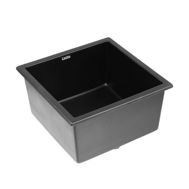 Cefito Kitchen Sink 45x45cm Granite Stone Sink Single Bowl Black.