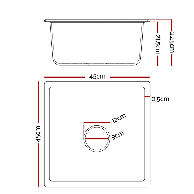 Cefito Kitchen Sink 45x45cm Granite Stone Sink Single Bowl Black.