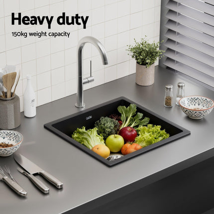 Cefito Kitchen Sink 45x45cm Granite Stone Sink Single Bowl Black.