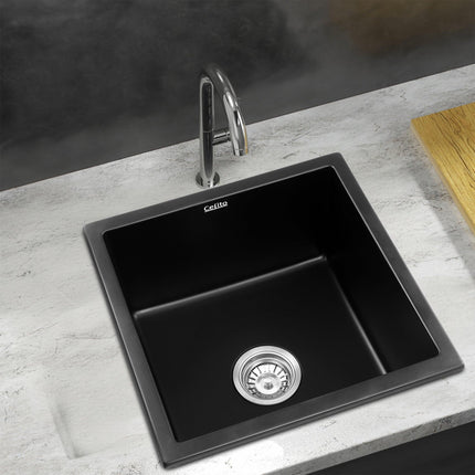 Cefito Kitchen Sink 45x45cm Granite Stone Sink Single Bowl Black.