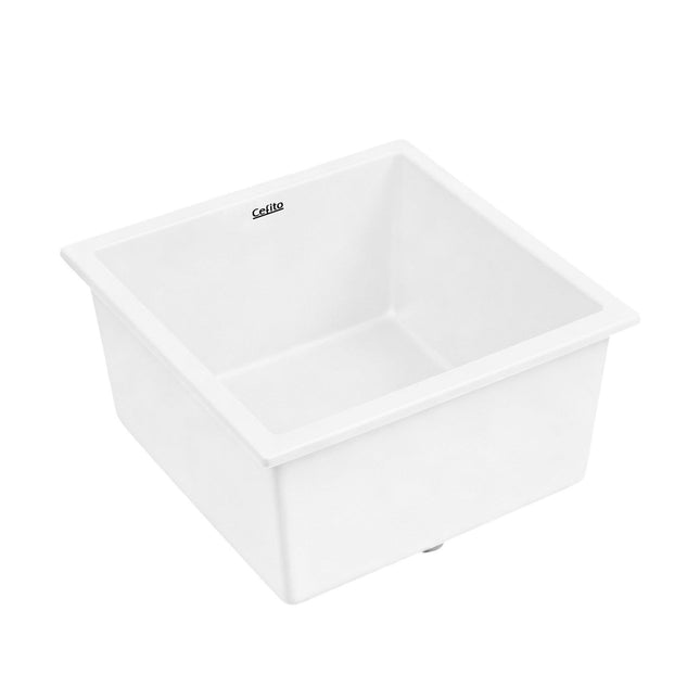 Cefito Kitchen Sink 45x45cm Granite Stone Sink Single Bowl White.