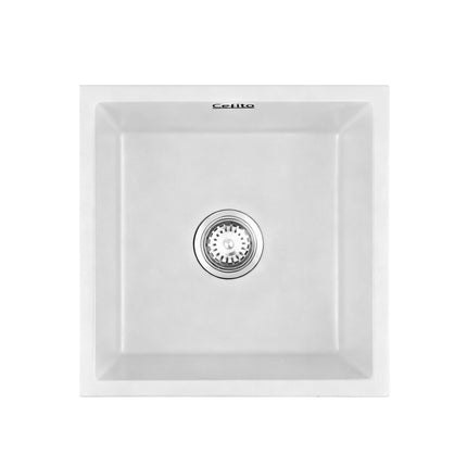 Cefito Kitchen Sink 45x45cm Granite Stone Sink Single Bowl White.