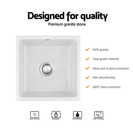 Cefito Kitchen Sink 45x45cm Granite Stone Sink Single Bowl White.