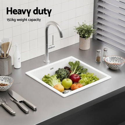Cefito Kitchen Sink 45x45cm Granite Stone Sink Single Bowl White.