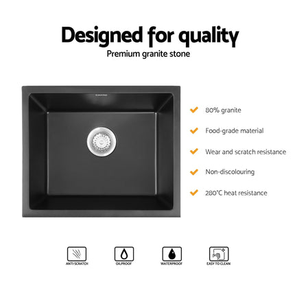 Cefito Kitchen Sink 55x45cm Granite Stone Sink Single Bowl Black.