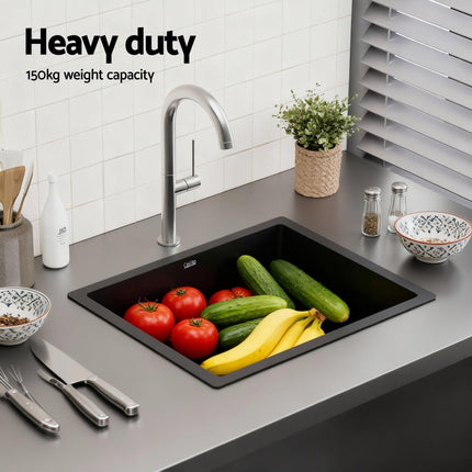 Cefito Kitchen Sink 55x45cm Granite Stone Sink Single Bowl Black.