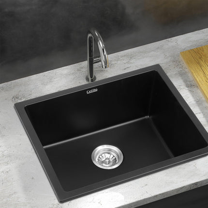 Cefito Kitchen Sink 55x45cm Granite Stone Sink Single Bowl Black.