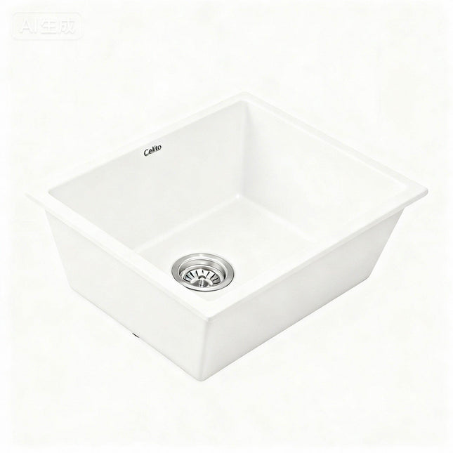 Cefito Kitchen Sink 55x45cm Granite Stone Sink Single Bowl White.