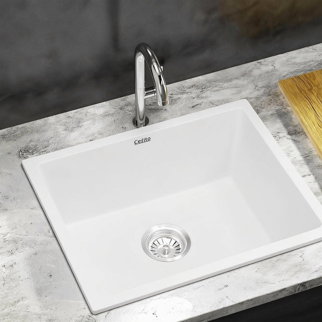 Cefito Kitchen Sink 55x45cm Granite Stone Sink Single Bowl White.