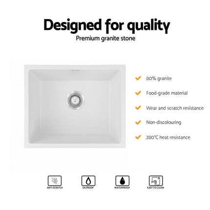 Cefito Kitchen Sink 55x45cm Granite Stone Sink Single Bowl White.