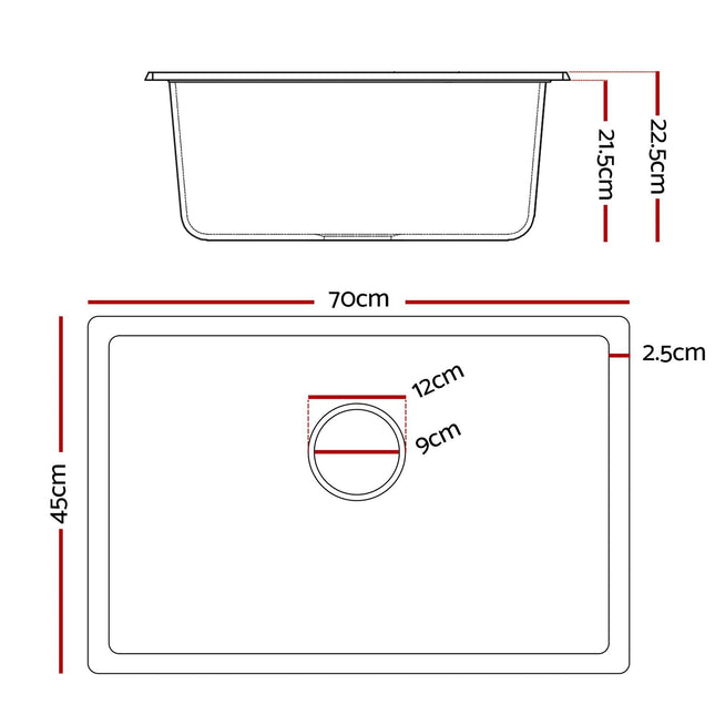 Cefito Kitchen Sink 70x45cm Granite Stone Sink Single Bowl Black.