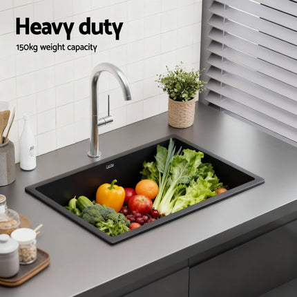 Cefito Kitchen Sink 70x45cm Granite Stone Sink Single Bowl Black.