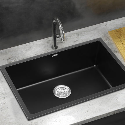 Cefito Kitchen Sink 70x45cm Granite Stone Sink Single Bowl Black.