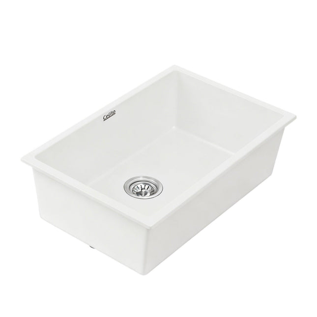 Cefito Kitchen Sink 70x45cm Granite Stone Sink Single Bowl White.