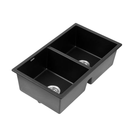Cefito Kitchen Sink 77x45cm Granite Stone Sink Double Bowl Black.