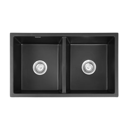 Cefito Kitchen Sink 77x45cm Granite Stone Sink Double Bowl Black.