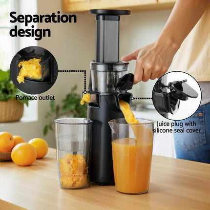 Devanti Slow Juicer Cold Press Fruit Juice Extractor 130W Black.