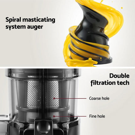 Devanti Slow Juicer Cold Press Fruit Juice Extractor 130W Black.