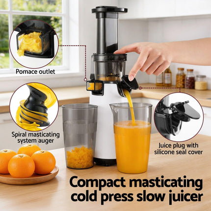 Devanti Slow Juicer Cold Press Fruit Juice Extractor 130W White.