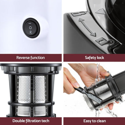 Devanti Slow Juicer Cold Press Fruit Juice Extractor 130W White.