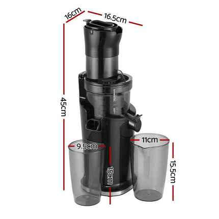 Devanti Slow Juicer Cold Press Fruit Juice Extractor 200W Black.