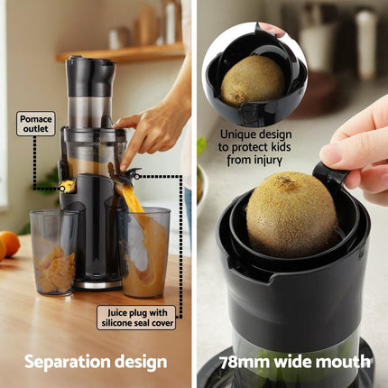 Devanti Slow Juicer Cold Press Fruit Juice Extractor 200W Black.