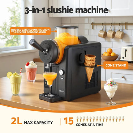 Devanti 2L Slushie Machine Ice Cream Maker Frozen Smoothies Milkshakes Black.