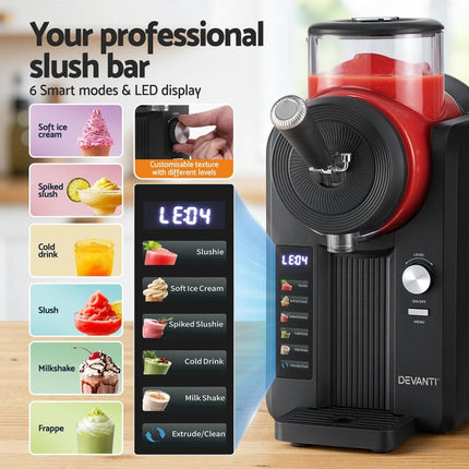 Devanti 2L Slushie Machine Ice Cream Maker Frozen Smoothies Milkshakes Black.