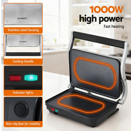 Devanti 3 in 1 Sandwich Maker Steak Press Grill 1000W.
