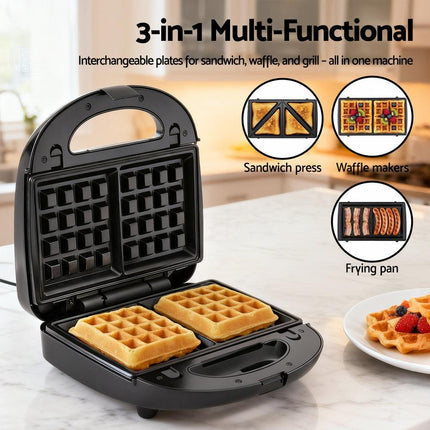 Devanti 3-in-1 Sandwich Press Waffle Maker Panini Press Grill 850W.