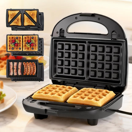 Devanti 3-in-1 Sandwich Press Waffle Maker Panini Press Grill 850W.