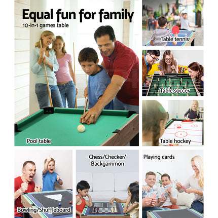 10-in-1 Games Table Soccer Foosball Pool Table Tennis Air Hockey Chess Cards.
