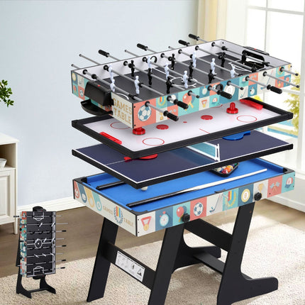 4-in-1 Soccer Table Foldable Game Foosball Table Tennis Pool Hockey.