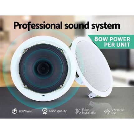 2 x 6" In Ceiling Speakers Home 80W Speaker Theatre Stereo Outdoor Multi Room.