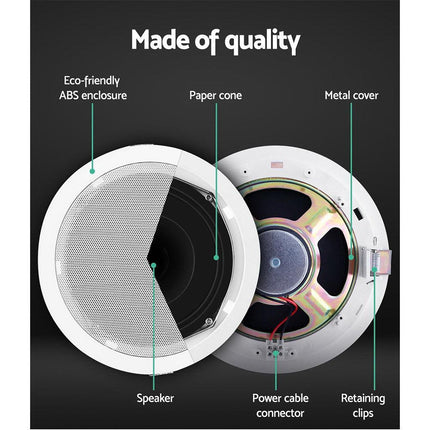 2 x 6" In Ceiling Speakers Home 80W Speaker Theatre Stereo Outdoor Multi Room.