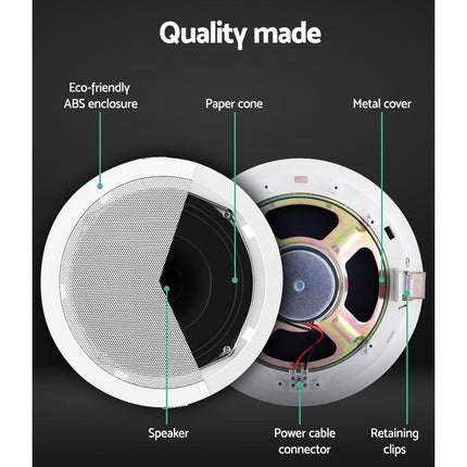 Giantz 6 Inch Ceiling Speakers In Wall Speaker Home Audio Stereos Tweeter 8pcs.