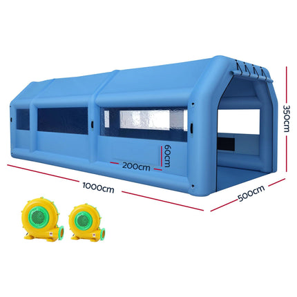 Giantz Inflatable Spray Booth Car Paint Tent 1000X500X350cm 2 Blowers Filter Mobile Garage Workstation.