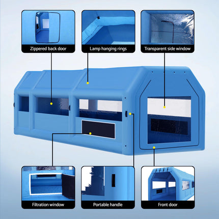 Giantz Inflatable Spray Booth Car Paint Tent 1000X500X350cm 2 Blowers Filter Mobile Garage Workstation.