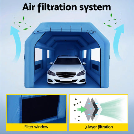 Giantz Inflatable Spray Booth Car Paint Tent 1000X500X350cm 2 Blowers Filter Mobile Garage Workstation.