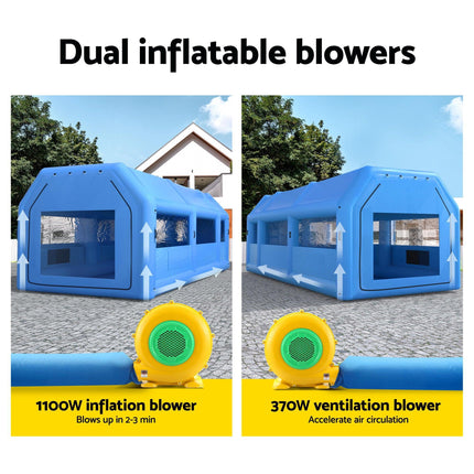 Giantz Inflatable Spray Booth Car Paint Tent 1000X500X350cm 2 Blowers Filter Mobile Garage Workstation.