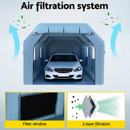 Giantz Inflatable Spray Booth 8.5X4.6M Car Paint Tent Filter System 2 Blowers.