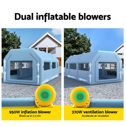 Giantz Inflatable Spray Booth 8.5X4.6M Car Paint Tent Filter System 2 Blowers.