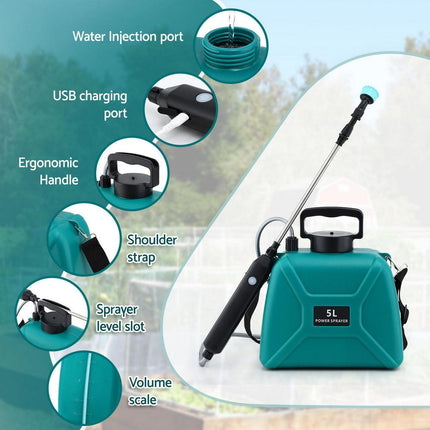 Giantz Weed Sprayer Garden Sprayer USB Charging Electric Shoulder Sprayer 5L.