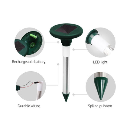 10X Solar LED Snake Repeller Multi Pulse Plus Ultrasonic Pest Rodent Repellent.